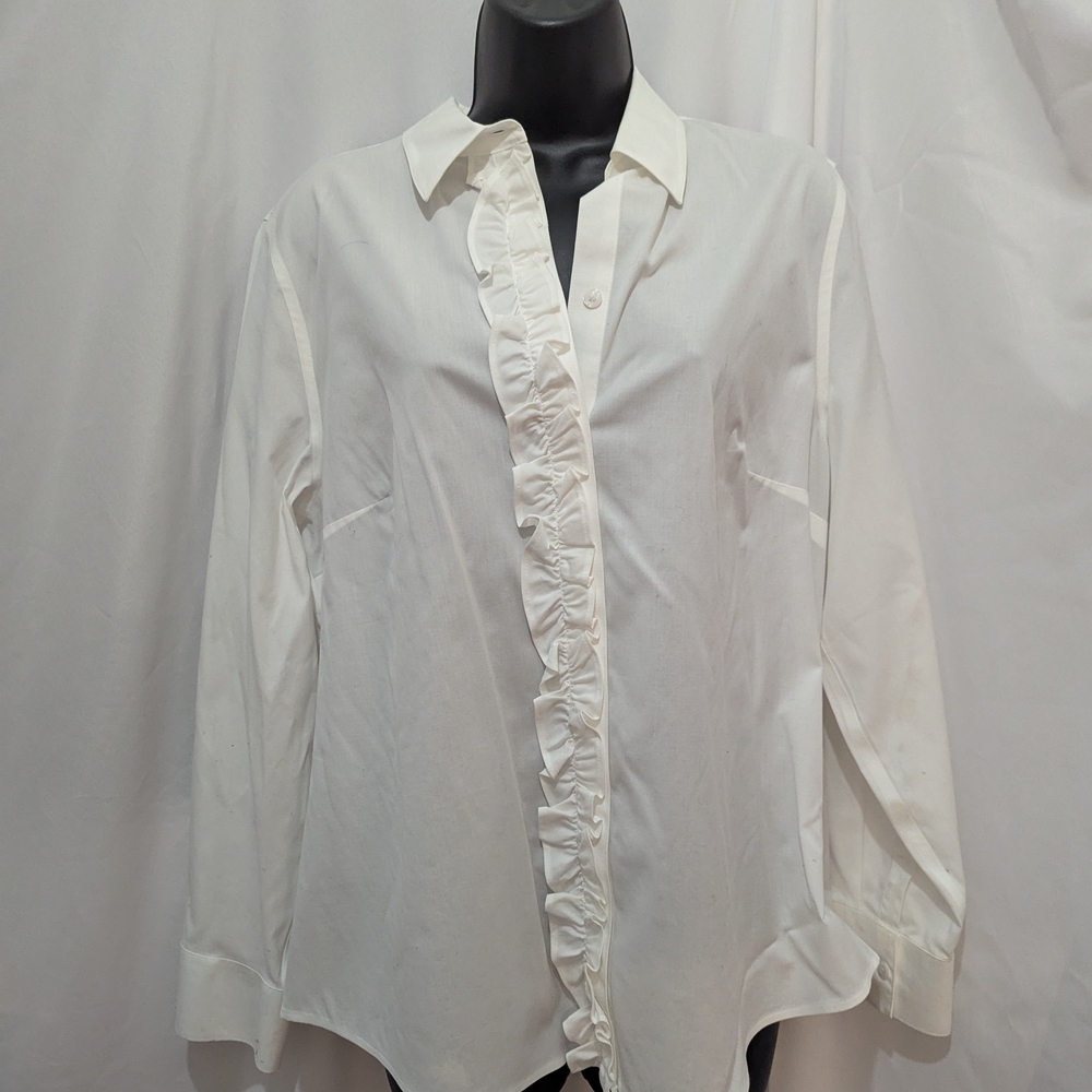 Chico's NWT White Button Down Shirt with Ruffle Detail - Chico's size 2